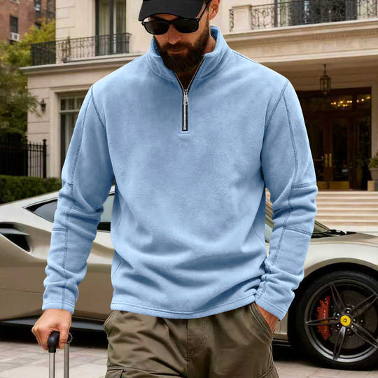 Herren nan leichter Fleece-Pullover mit halbem Reißverschluss und Stehkragen