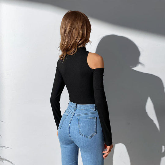 Damen langärmliger Body mit asymmetrischem Ausschnitt