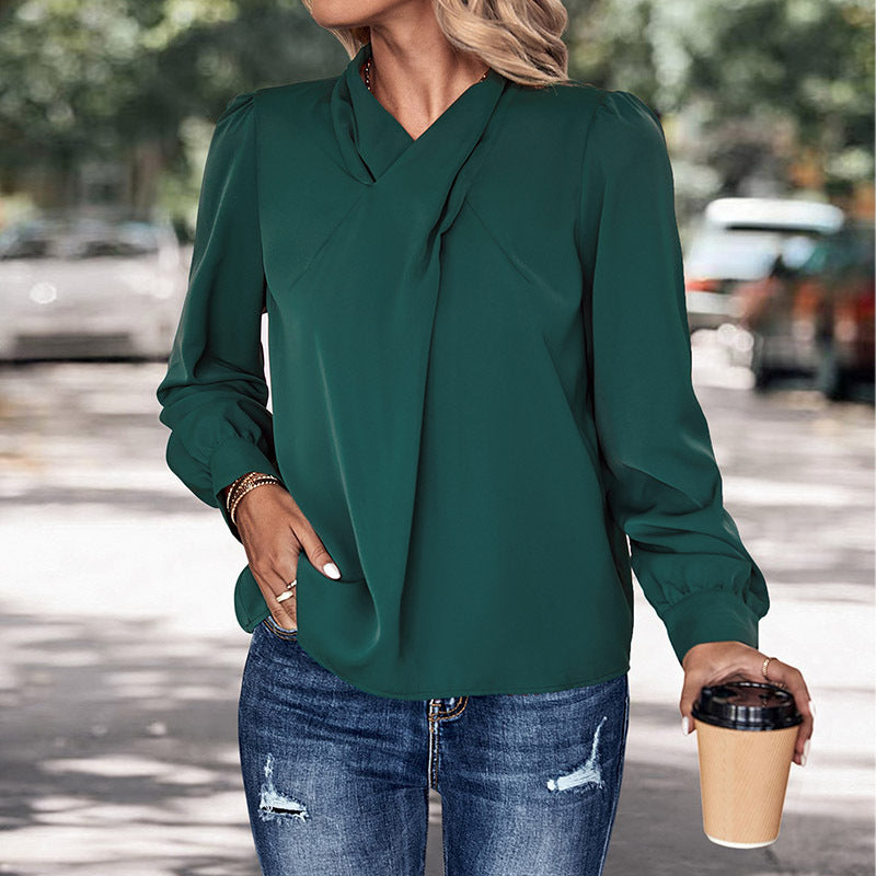 Damen Elegante Chiffon-Bluse mit Schluppe, langen Manschettenärmeln und lockerem Fall Shop Nory