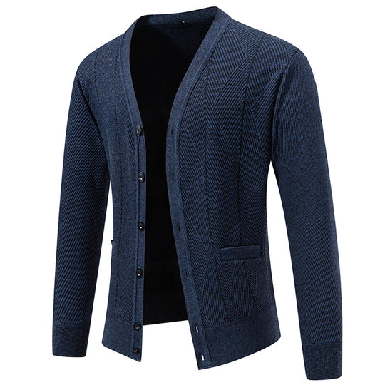 Herren Strukturierter Feinstrick-Cardigan mit Chevron‑Muster, V‑Ausschnitt und Eingrifftaschen Shop Nory