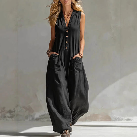 Damen Jumpsuit mit tiefem V-Ausschnitt und praktischen Taschen