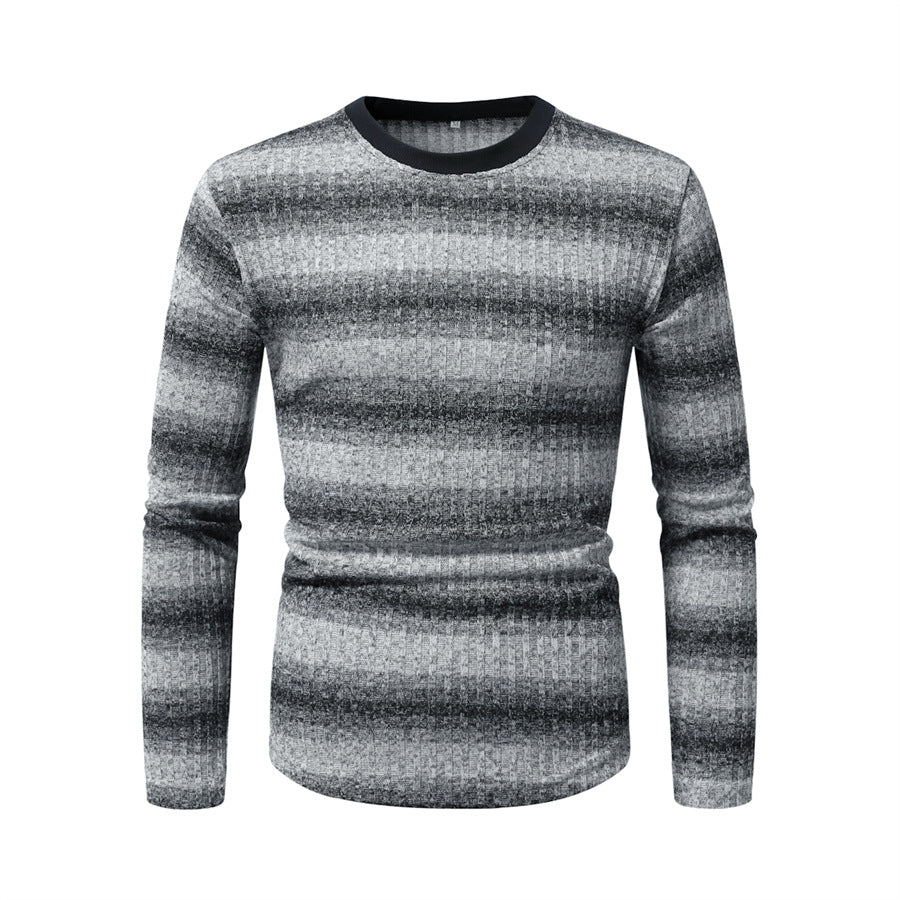 Herren Slim-Fit Feinstrick-Pullover mit horizontalem Farbverlauf und geripptem Strukturmix Shop Nory