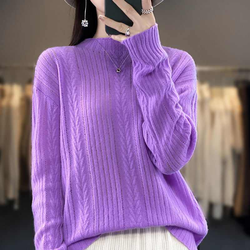 Damen Kaschmirähnlicher Feinstrick-Mockneckpullover mit Ajour‑Zopfmuster und lässiger Oversize‑Passform Shop Nory