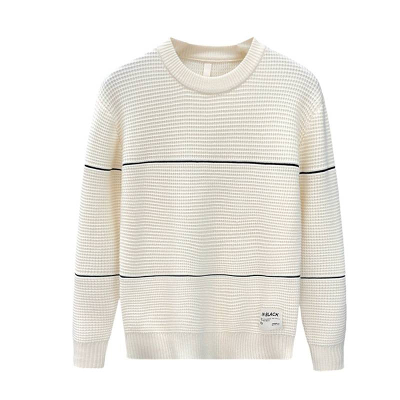 Unisex Strukturierter Waffelstrick-Pullover mit feinen Kontraststreifen Shop Nory