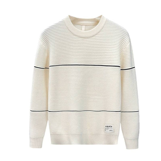 Unisex Strukturierter Waffelstrick-Pullover mit feinen Kontraststreifen Shop Nory
