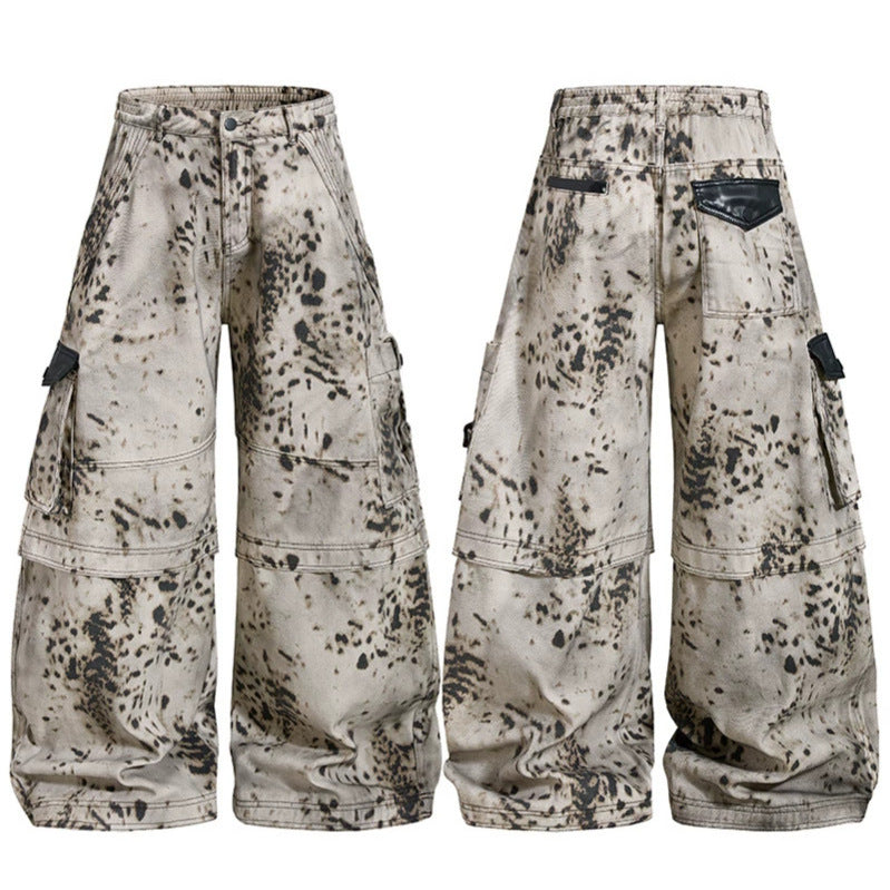 Damen weite Cargo-Culotte-Hose mit Batik-Splatterprint und Multi-Taschen Shop Nory