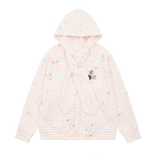 Damen Kuscheliger Kapuzen‑Oversizepullover mit integriertem Schleifen‑Schal und Aufgesetzten Taschen Shop Nory