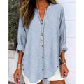 Damen Langarm Blusenshirt mit Knopfleiste und asymmetrischem Saum