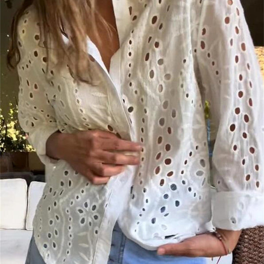 Damen Bluse mit luftiger Lochstickerei Shopnory