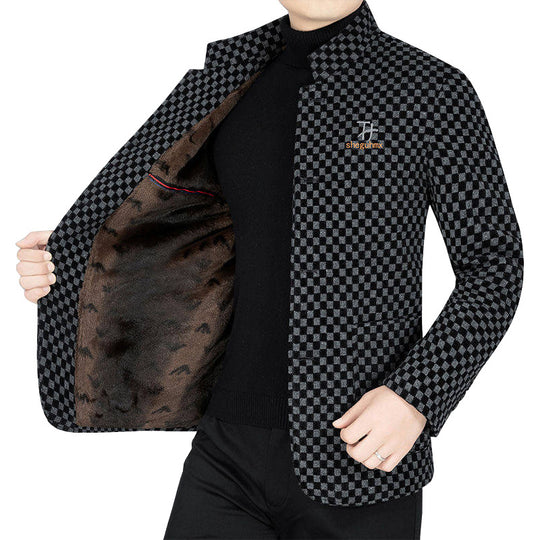 Herren Sakko mit Schachbrettmuster und Stehkragen halbgefüttert Shop Nory
