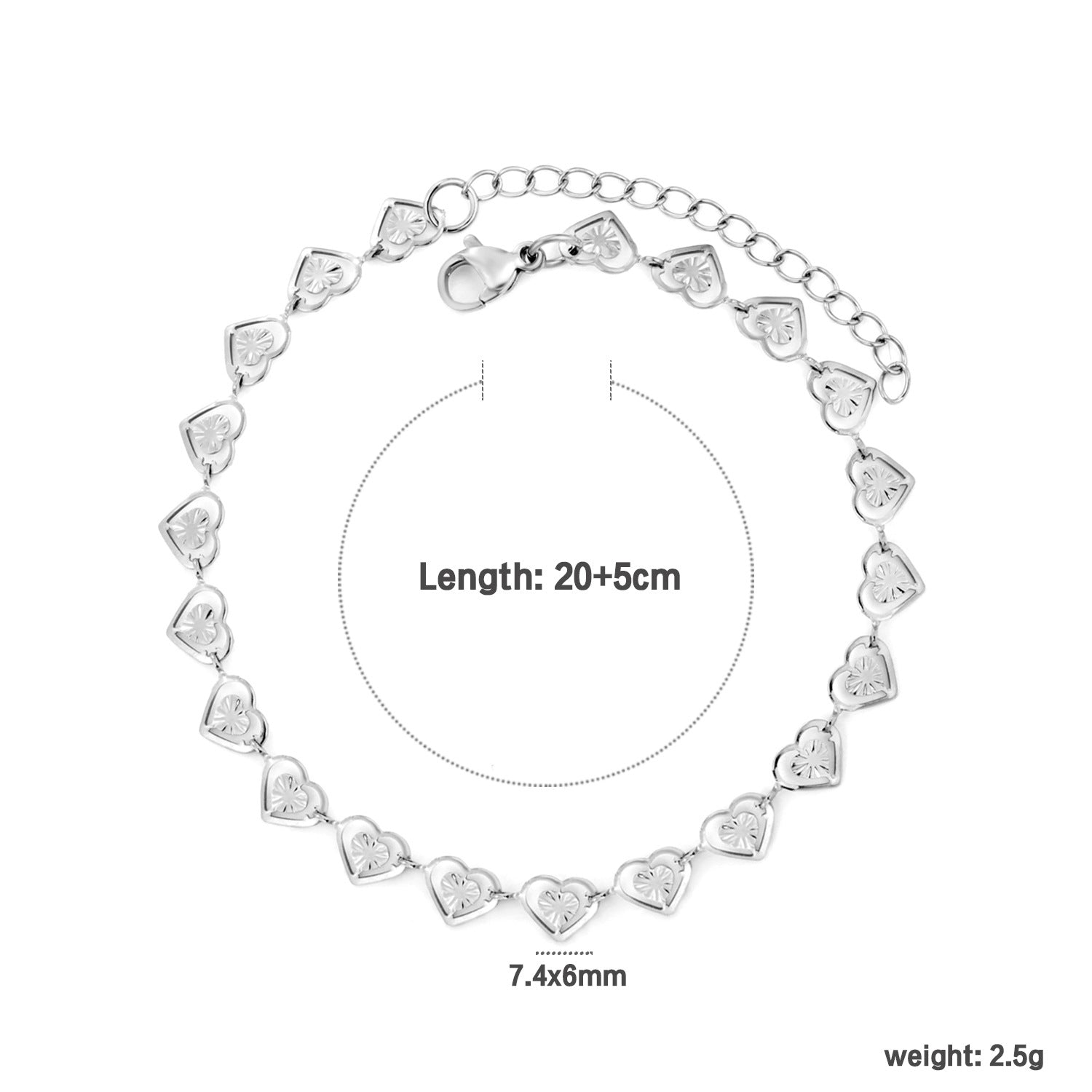 Damen zartes Armband mit herzförmigen Anhängern und filigranem Design Shop Nory