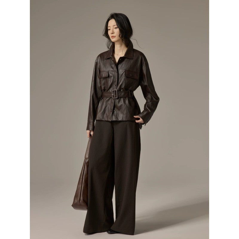Damen Hemdjacke aus Lederoptik mit tailliertem Gürtel Shop Nory