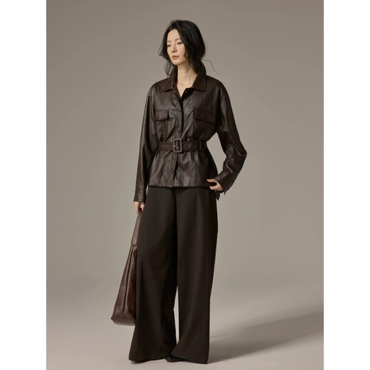 Damen Hemdjacke aus Lederoptik mit tailliertem Gürtel Shop Nory