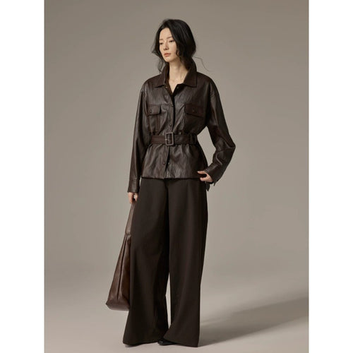 Damen Hemdjacke aus Lederoptik mit tailliertem Gürtel Shop Nory