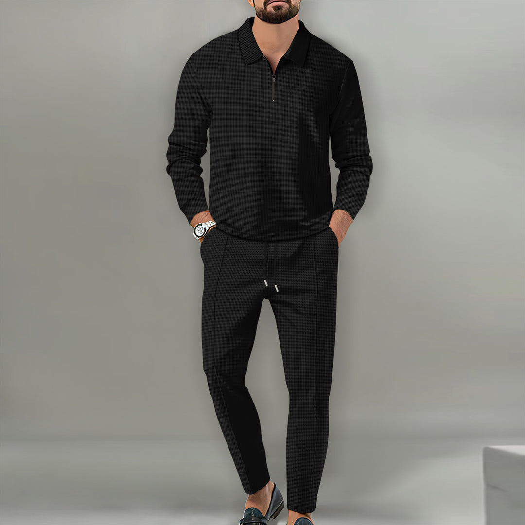 Herren nan Langarm-Henley-Poloshirt mit Halbzip und konischer Jogginghose Shop Nory