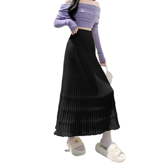 Damen Langer plissierter Rock mit Volantabschluss Shop Nory
