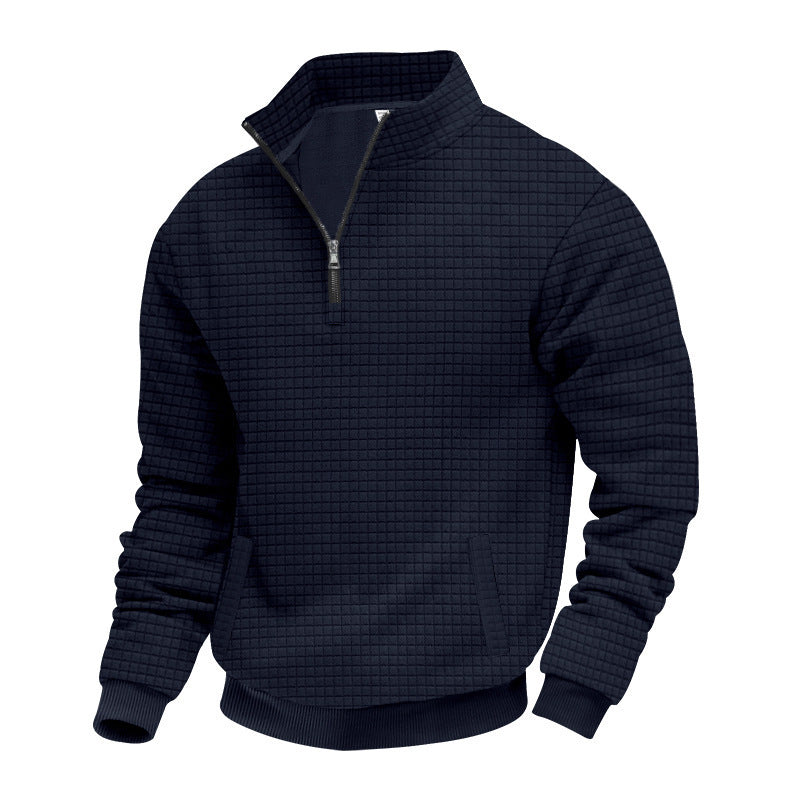 Herren nan Waffelstrick-Halbzip-Pullover mit Stehkragen und elastischem Saum Shop Nory