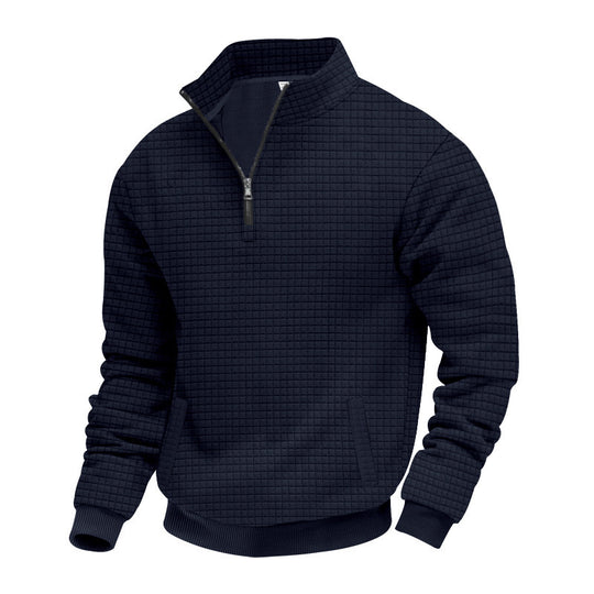 Herren nan Waffelstrick-Halbzip-Pullover mit Stehkragen und elastischem Saum Shop Nory