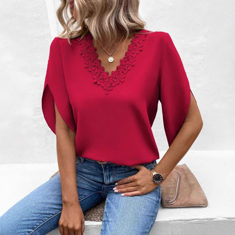 Damen elegante Bluse mit Spitzenverzierung Shopnory