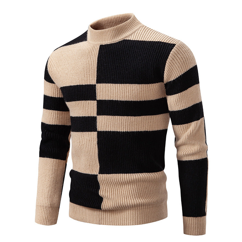 Herren Strukturierter Mockneck-Strickpullover mit asymmetrischem Blockmuster Shop Nory