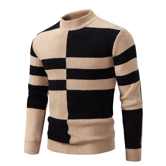 Herren Strukturierter Mockneck-Strickpullover mit asymmetrischem Blockmuster Shop Nory