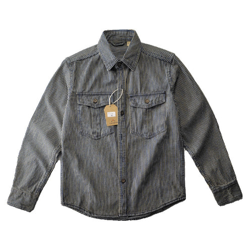 Herren Leichte gestreifte Denim-Worker-Hemdjacke mit aufgesetzten Pattentaschen Shop Nory