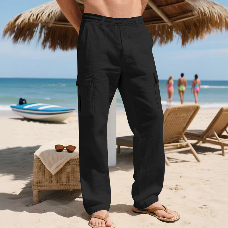 Herren Relaxed-Fit Cargo-Strandhose mit elastischem Bund und aufgesetzten Klappentaschen Shop Nory
