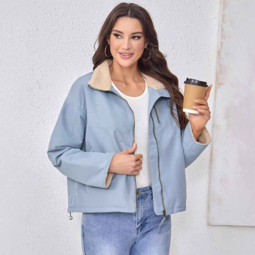 Damen Leichte gefütterte Übergangsjacke mit Stehkragen und Teddyfutter Shop Nory