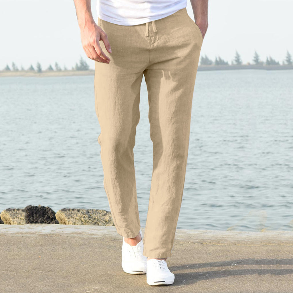 Herren lässige Leinenhose mit elastischem Bund und seitlichen Taschen ShopNory