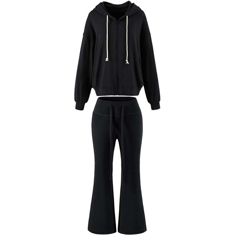 Damen Zweiteiliges Lounge-Set mit Zip-Hoodie und ausgestellten Jogginghosen Shop Nory