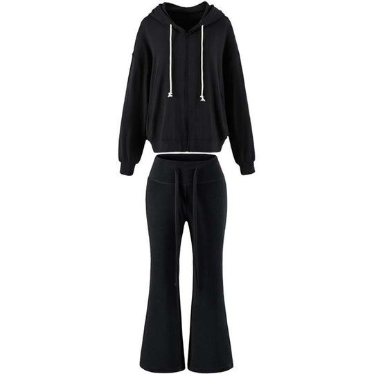 Damen Zweiteiliges Lounge-Set mit Zip-Hoodie und ausgestellten Jogginghosen Shop Nory