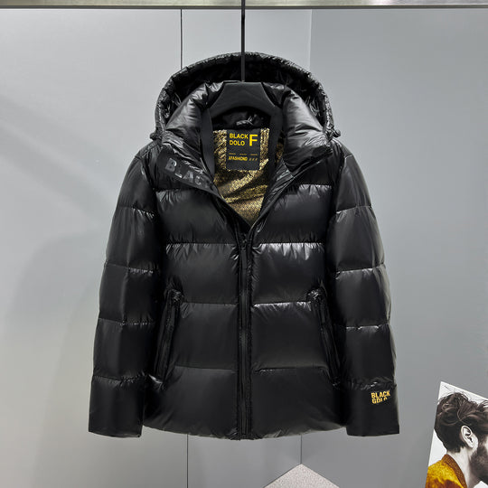 Herren glänzende gesteppte Daunenjacke mit Kapuze und hohem Kragen Shop Nory