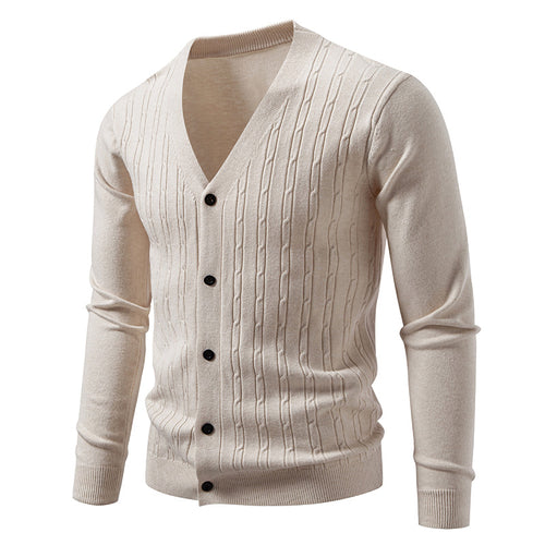 Herren Feinstrick-Cardigan mit tiefem V-Ausschnitt schmaler Passform und vertikalem Zopfstrick Shop Nory
