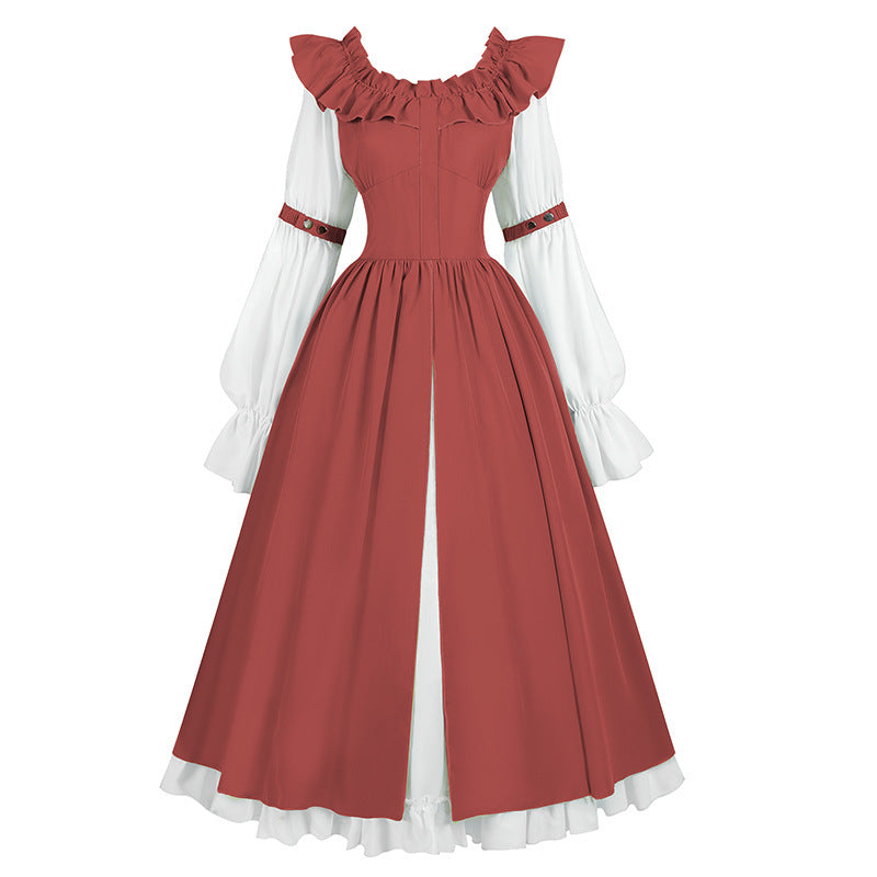 Damen nan romantisches viktorianisches Kleid mit Rüschenkragen, taillierter Korsagenoptik und ausgestelltem Tellerrock Shop Nory