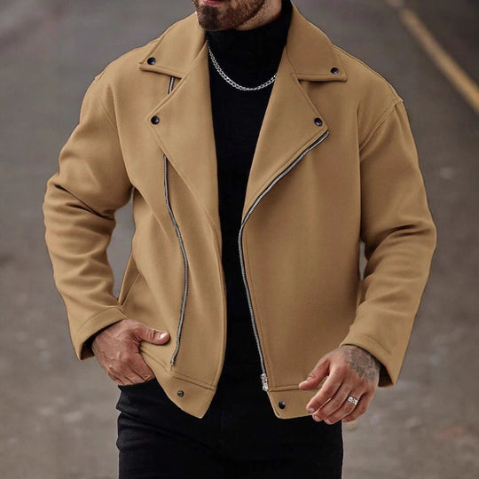 Herren Oversized Bikerjacke aus Wollmix mit asymmetrischem Reißverschluss und Druckknopf-Details Shop Nory
