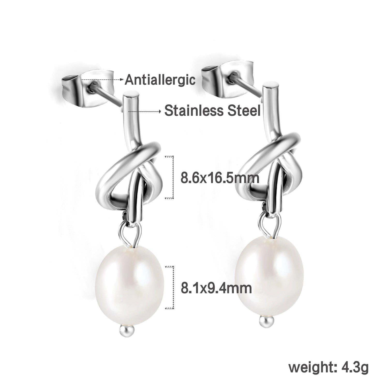 Damen Hängende Ohrstecker aus hochwertigem Edelstahl mit Perlenanhängern Shop Nory