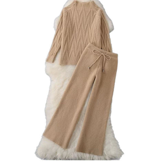 Damen Elegantes Strickoberteil und Hosen-Set Shop Nory