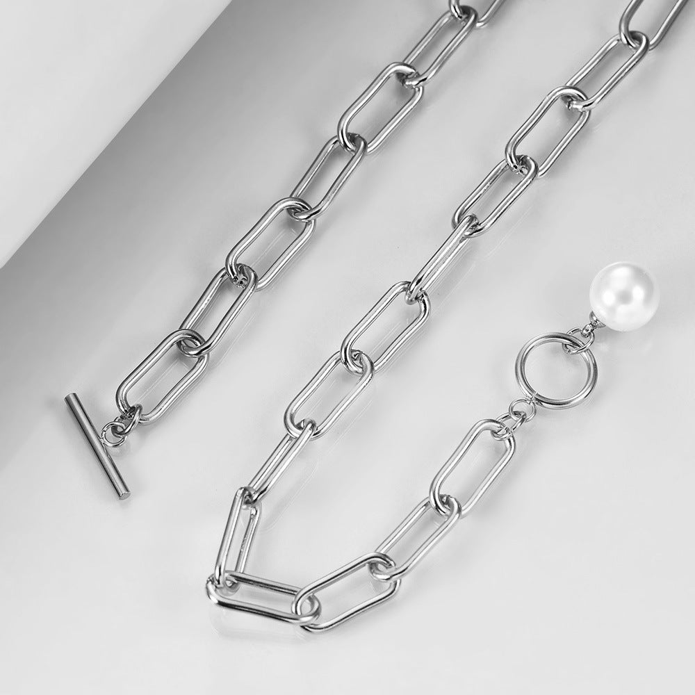 Damen Halskette mit modernem Gliederdesign und elegantem Perlenanhänger Shop Nory