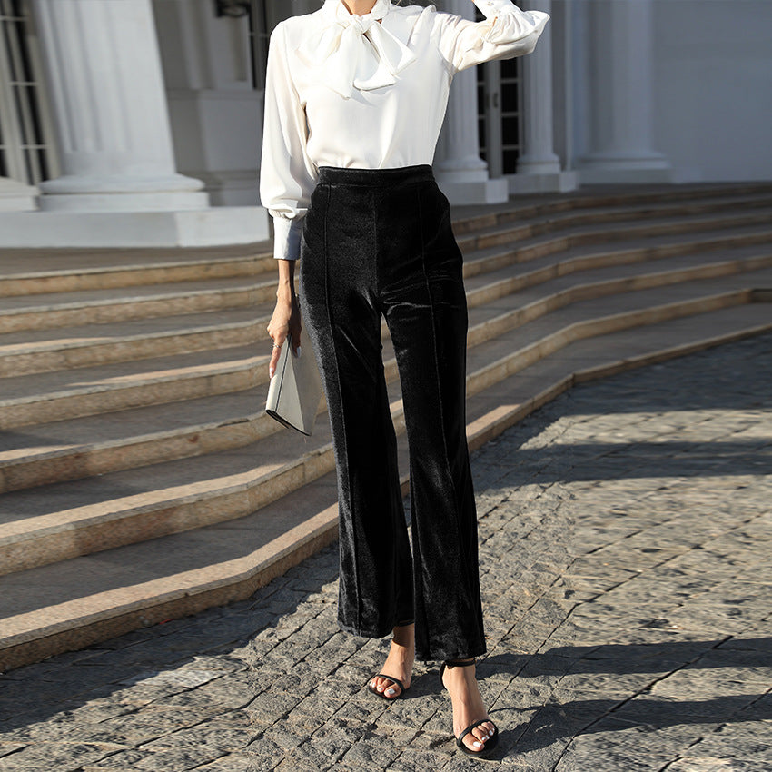 Damen Hochtaillierte Samtweite Hosen Shop Nory