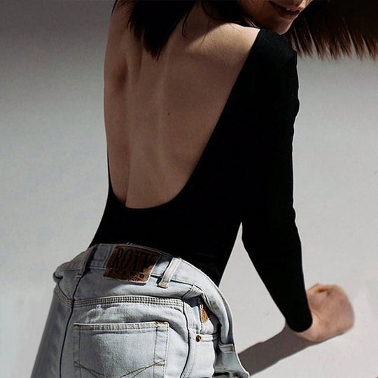 Damen figurbetonter Langarm-Bodysuit mit hohem Rundhals, nahtloser Passform und stretchigem Jersey Shop Nory
