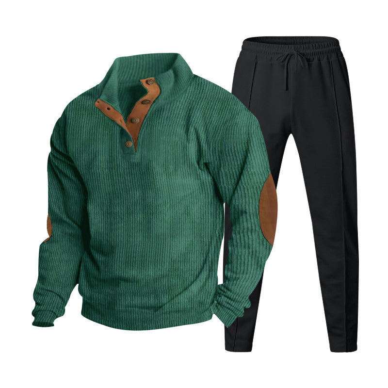Herren Strukturiertes Henley-Loungewear-Set mit Ellenbogen-Patches & tapered Jogginghose Shop Nory