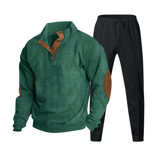 Herren Strukturiertes Henley-Loungewear-Set mit Ellenbogen-Patches & tapered Jogginghose Shop Nory