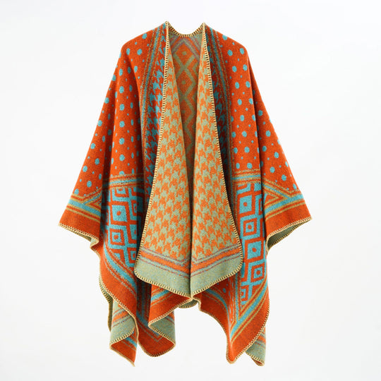 Damen Gewebter Jacquard‑Capeponcho mit Hahnentritt‑ und Ornamentmix Shop Nory