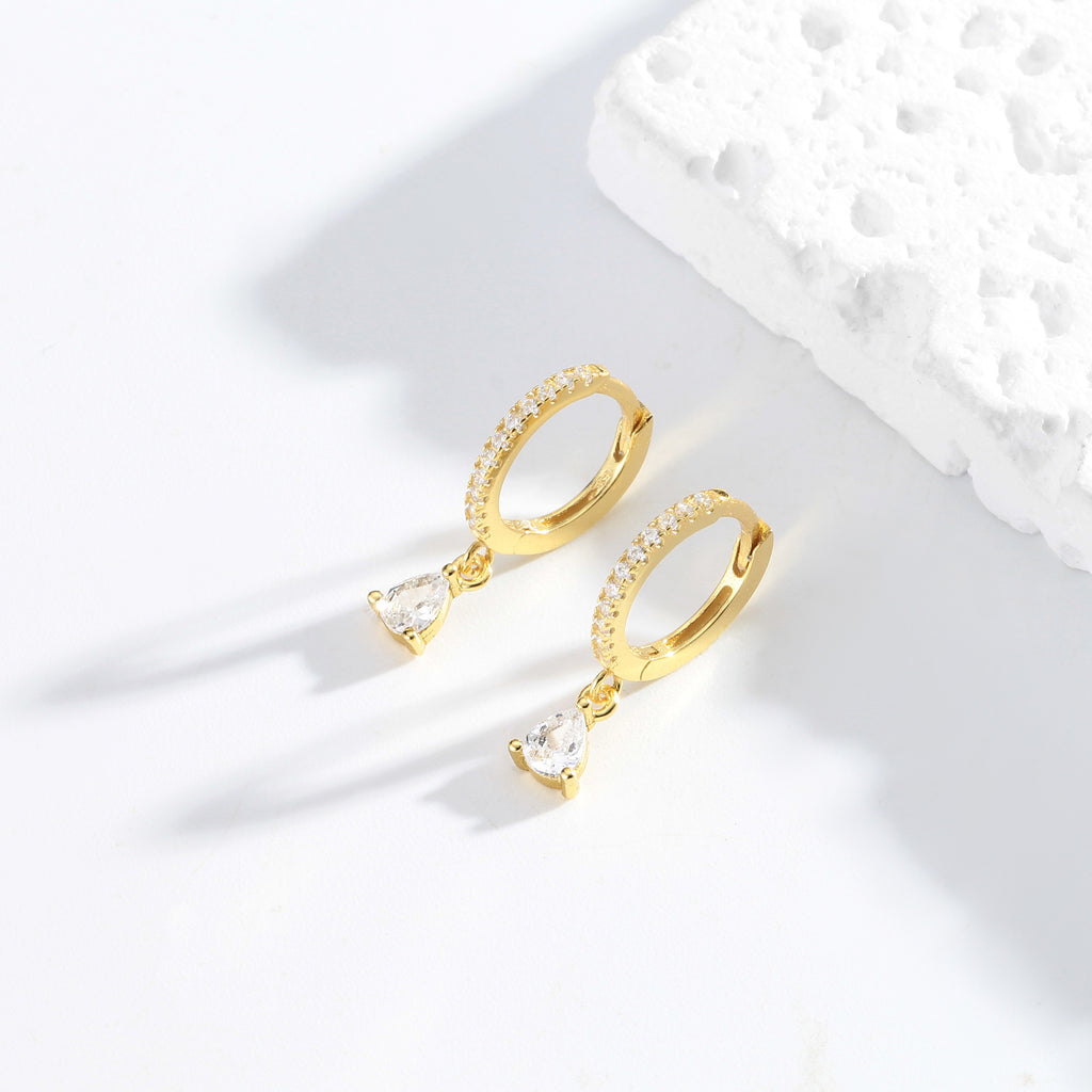 Damen Creolenohrringe mit funkelnden Aqua-Zirkon-Anhängern Shop Nory