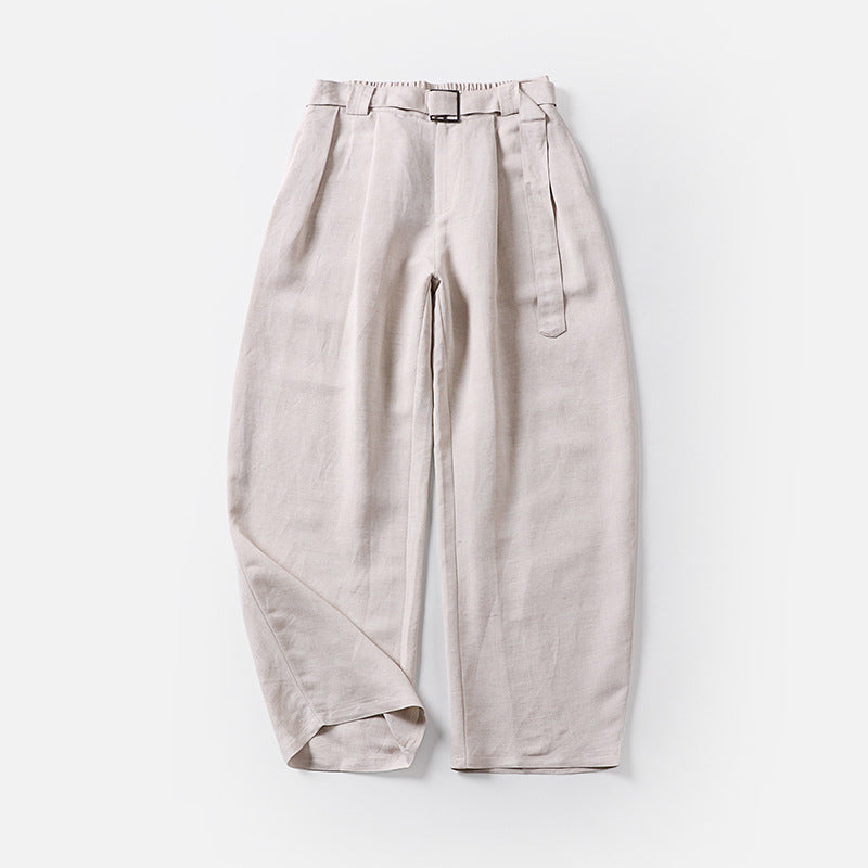 Damen Hochtaillierte Leinen-Baumwoll Bundfaltenhose mit Bindegürtel und tapered Bein Shop Nory