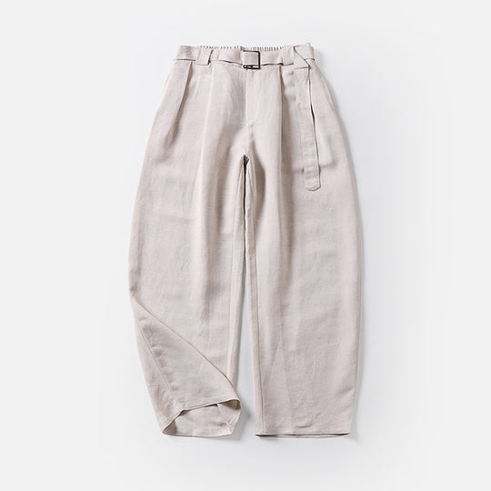 Damen Hochtaillierte Leinen-Baumwoll Bundfaltenhose mit Bindegürtel und tapered Bein Shop Nory
