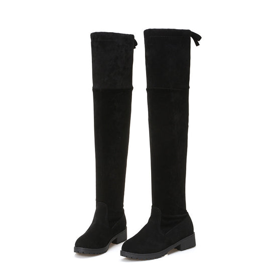 Damen Overknee-Stiefel aus Velourslederoptik mit elastischem Schaft und profilierter Gummisohle Shop Nory