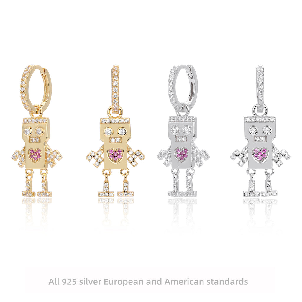 Damen Ohrhänger im kreativen Roboterdesign aus 925 Sterling Silber mit funkelnden Zirkonia Shop Nory
