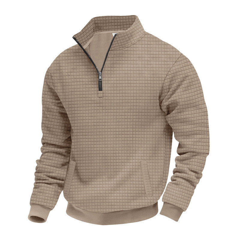Herren nan Waffelstrick-Halbzip-Pullover mit Stehkragen und elastischem Saum Shop Nory