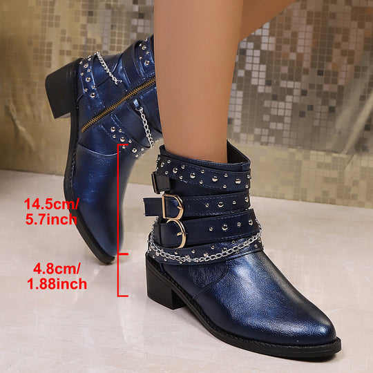 Damen Nietenbesetzte Stiefelette mit Ketten‑ und Schnallen‑Details Shop Nory